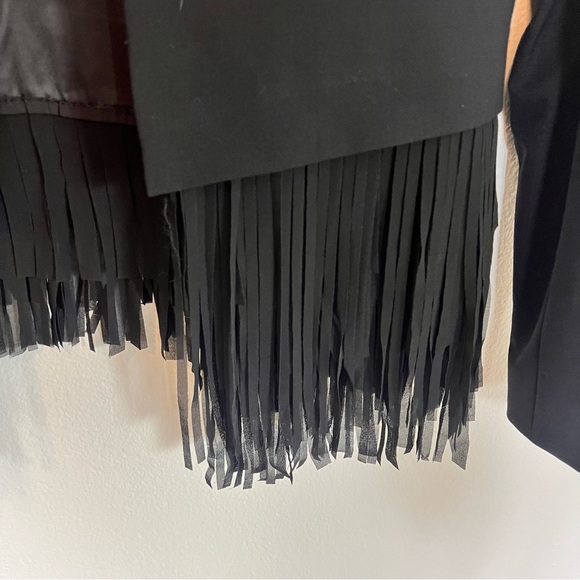 Banana Republic Crop Black Fringe Suit Jacket Size 6 - Picture 9 of 11